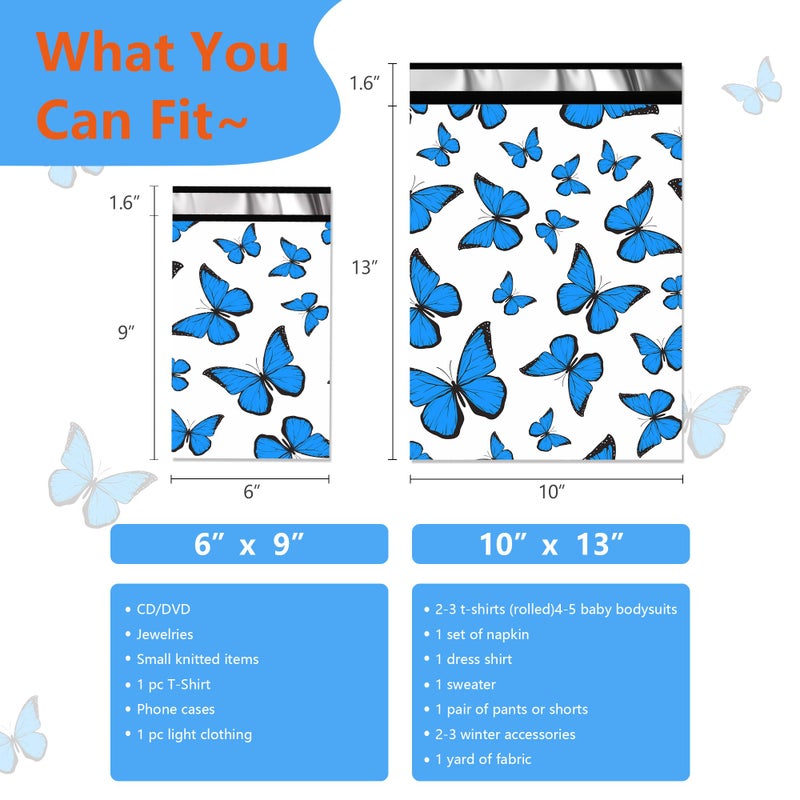 Vapulcio Cute Poly Mailers 6x9 Inch 100 Pcs - Butterfly Printed Shipping Bags for Clothing - Waterproof and Tear Resistant Mailing Envelopes - Self-Sealing Packaging Bags for Small Business - Image 2